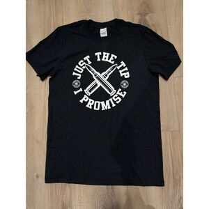 Funny Tactical Shirt Just The Tip I Promise Black Unisex Small Bullet